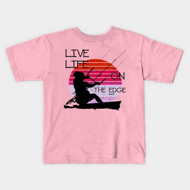 Vintage Sunset Retro Sunrise Black Kitesurfer Silhouette 4 Kids T-Shirt by taiche